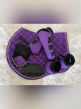 Purple Quilted Horse Saddle Pad & Matching Protective Boots Set